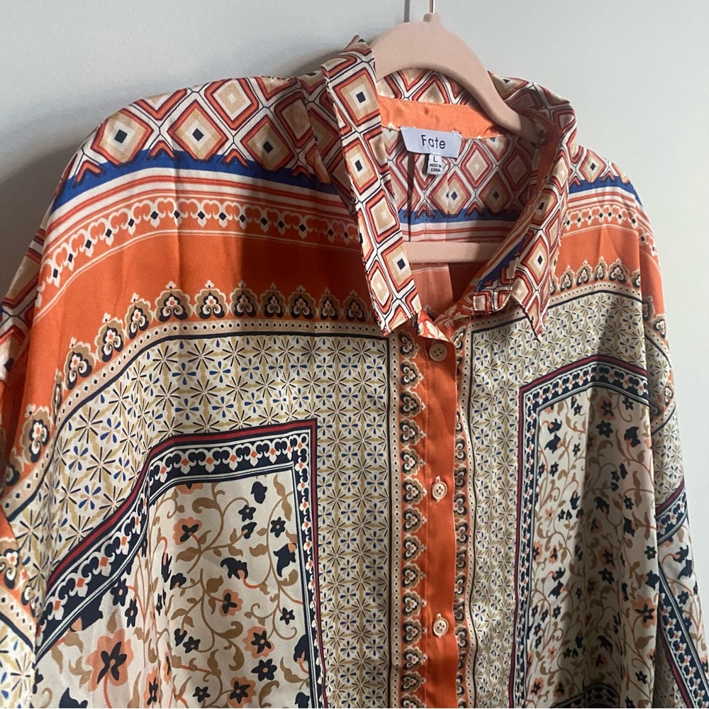 Orange Scarf Button Down Blouse - image 2